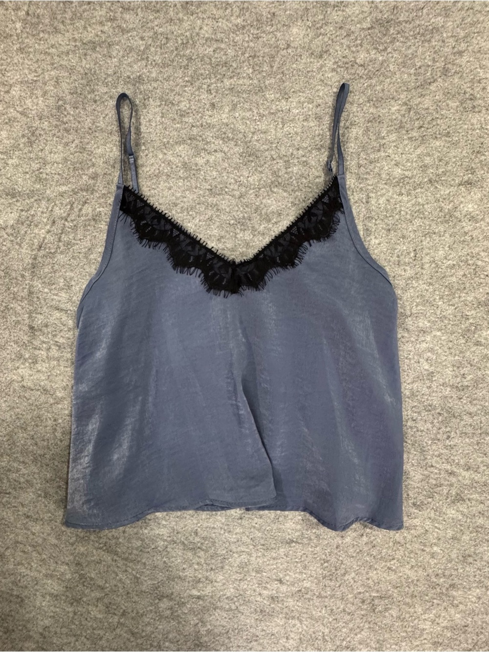 Vintage Havana Blue Satin Camisole with Black Lace Trim